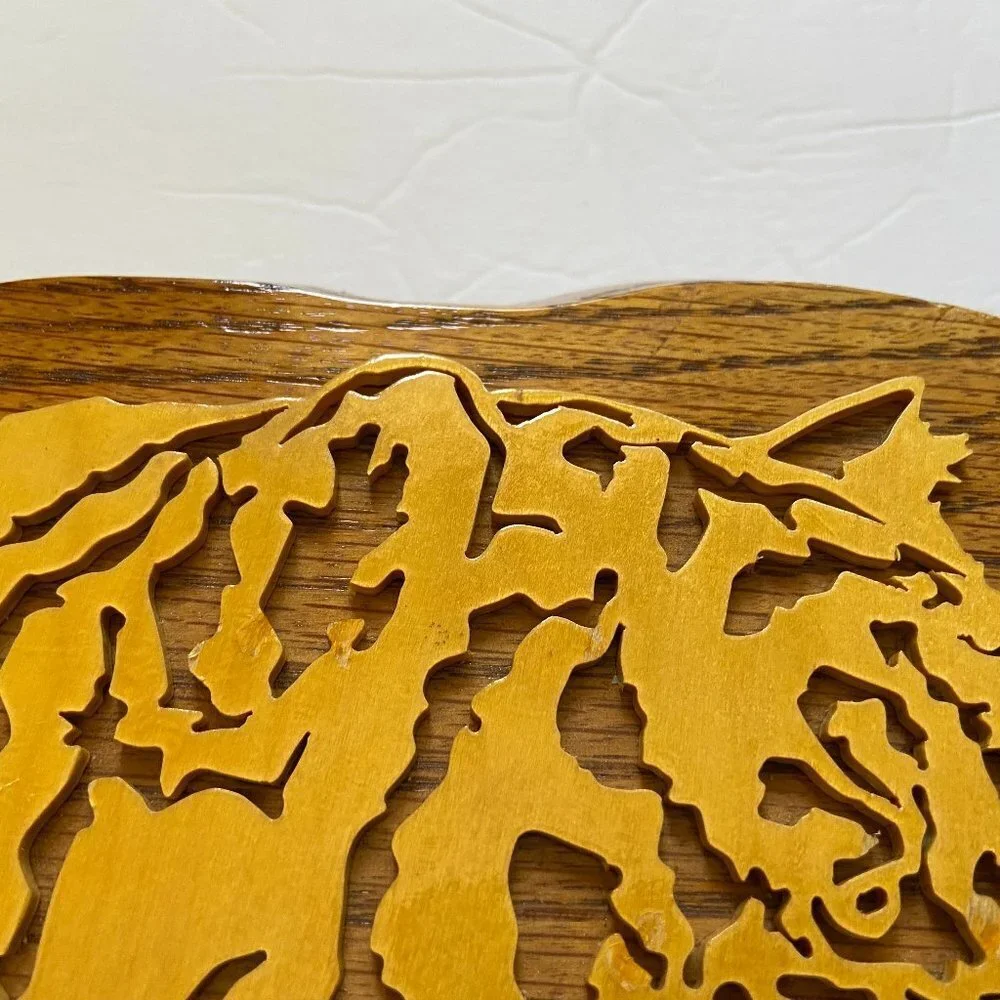 Hand Crafted by Harlan Hutchens Wooden Tiger Wall Decor